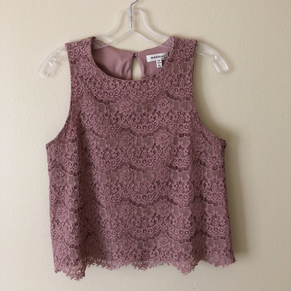 Lace mauve sleeveless crop top - Picture 5 of 8